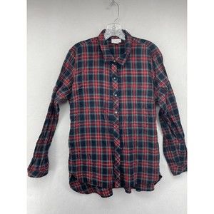 J. JILL WOMENS TUNIC TOP RED PLAID MEDIUM M FLANNEL LONG SLEEVE TIE BACK CASUAL